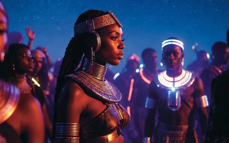 An Image depicting a Nguni Swing Futuristic and Spiritual rave.